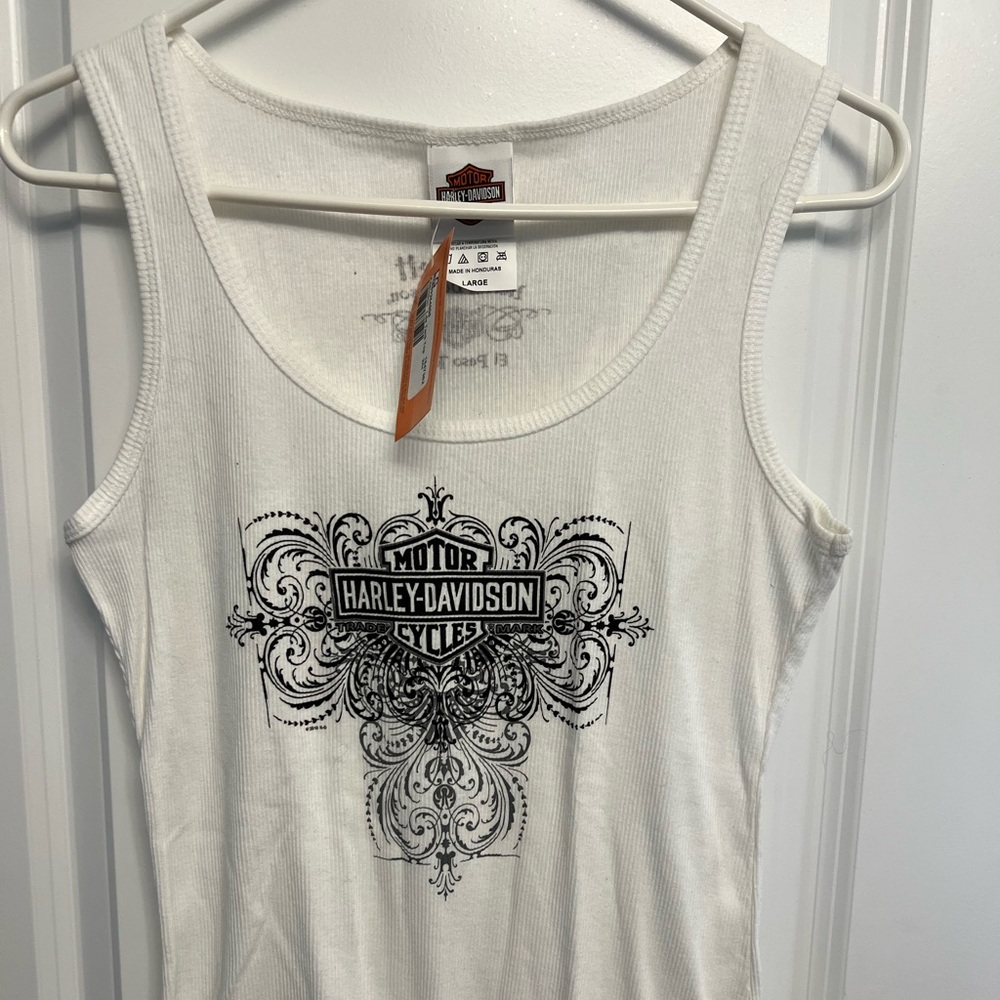 Harley-Davidson White and Black Graphic Tank Top